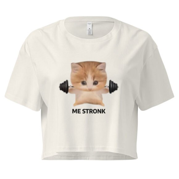 Me Stronk Cat Lifting Weights Y2K Baby Tee | Buff Kitty Retro Cropped Top | Gymcore Girl Meme Tee - Image 9