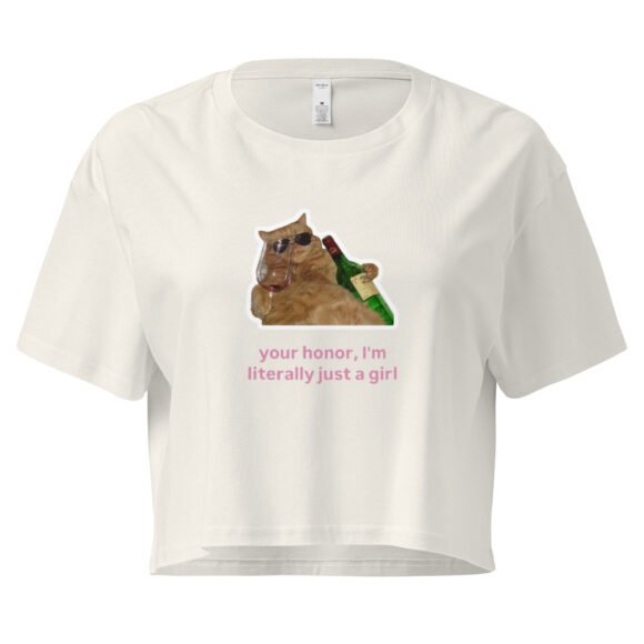 Your Honor I Am Just a Girl Cat Drinking Wine Y2K Baby Tee | Drunk Kittycore Retro Cropped Top | Legal Bimbo Vibes Meme Tee - Image 10