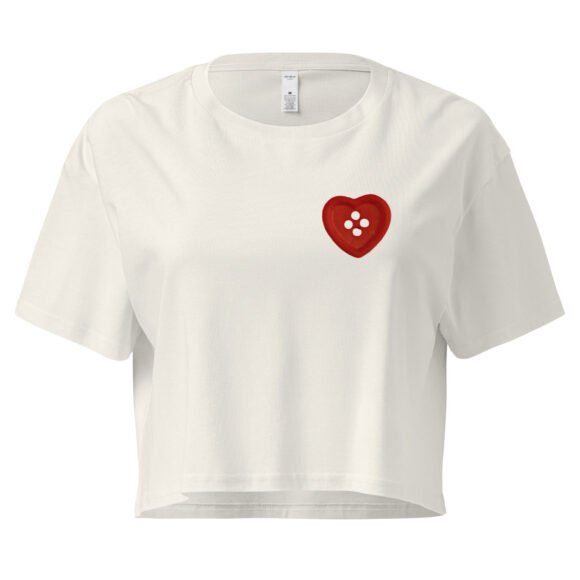 Button Heart Y2K Baby Tee | Fragile Feminine Energy Retro Cropped Top | Tumblr Dollcore Meme Tee - Image 9