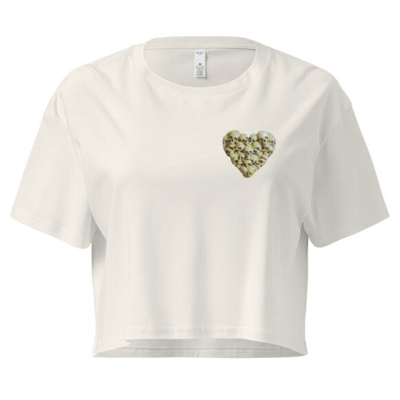 Skull Heart Y2K Baby Tee | Goth Romance Retro Cropped Top | Emo Girlcore Meme Tee - Image 9
