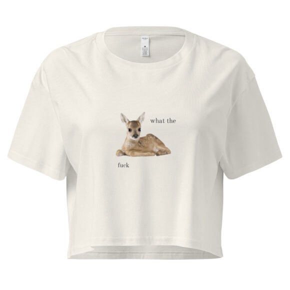 What the Fuck Deer Y2K Baby Tee | Surrealist Forestcore Retro Cropped Top | Weird Animal Meme Girl Tee - Image 10