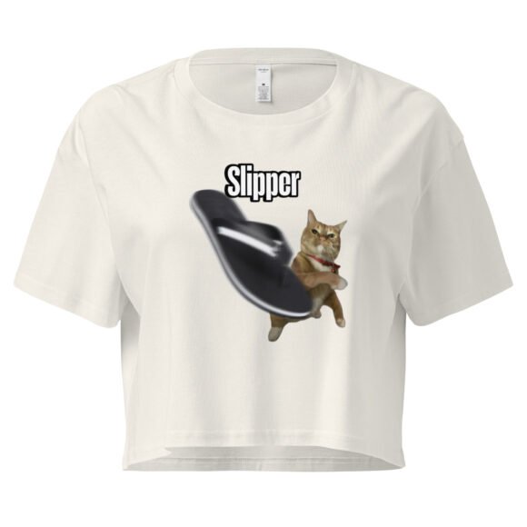 Slipper Throwing Cat Meme Baby Tee | Chonk Rage Tee Y2K Cropped Top | Household Weapon Cat Retro Top - Image 9