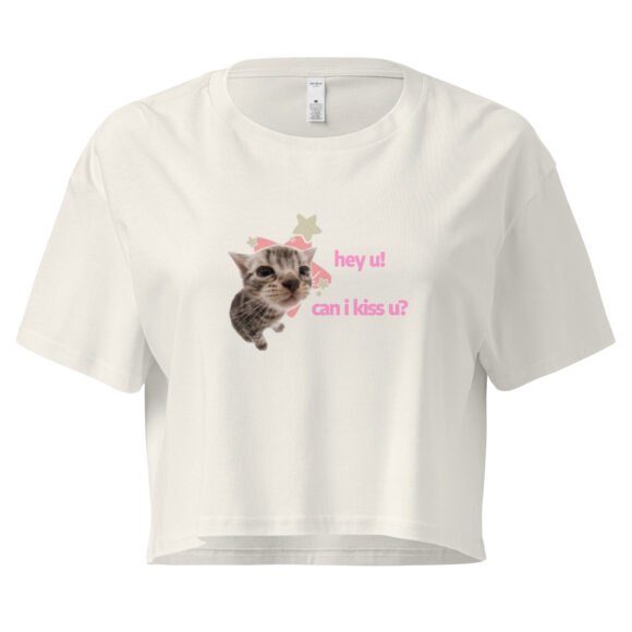 Hey U Can I Kiss U Cat Y2K Baby Tee | Can I Kiss U Alt-Girl Cropped Tee | Flirty Catcore Retro Baby Tee - Image 10