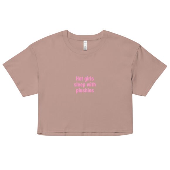 Hot Girls Sleep With Plushies Y2K Baby Tee | Bimbo Bedtime Retro Cropped Top | Softcore Sleepy Meme Tee - Image 3