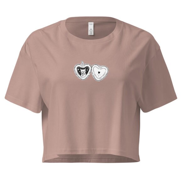 Cat Heart Locket Y2K Baby Tee | Romantic Kittycore Retro Cropped Top | Feral Love Meme Tee - Image 3