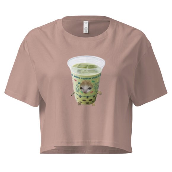 Matcha Cat Y2K Baby Tee | Green Tea Kitty Retro Cropped Top | Caffeinated Princess Meme Tee - Image 3