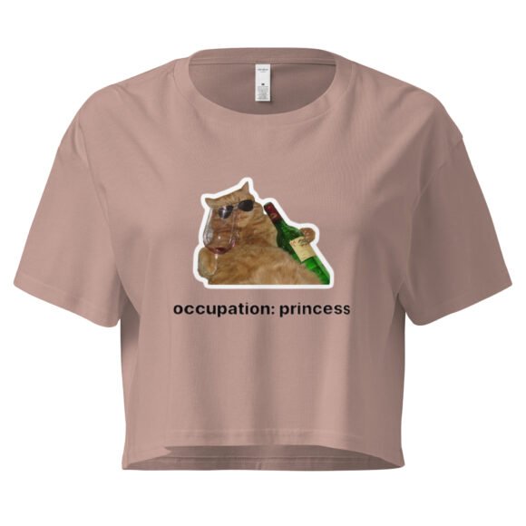 Occupation Princess Drinking Cat Y2K Baby Tee | Royal Kittycore Retro Cropped Top | Wine Mom Alt Meme Tee - Image 3