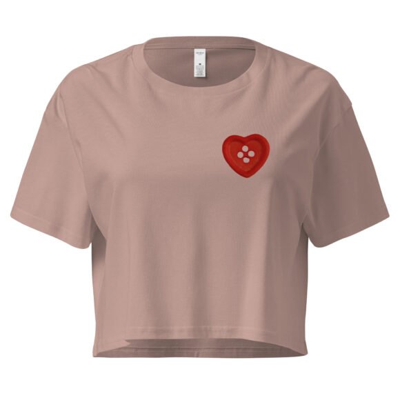 Button Heart Y2K Baby Tee | Fragile Feminine Energy Retro Cropped Top | Tumblr Dollcore Meme Tee - Image 3