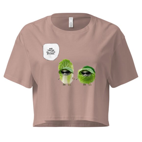 Little Bitches Cabbage Cat Y2K Baby Tee | Crunchy Feralcore Retro Cropped Top | Bitchy Bunny Girl Meme Tee - Image 4