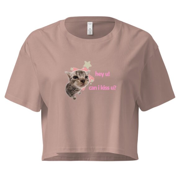 Hey U Can I Kiss U Cat Y2K Baby Tee | Can I Kiss U Alt-Girl Cropped Tee | Flirty Catcore Retro Baby Tee - Image 4