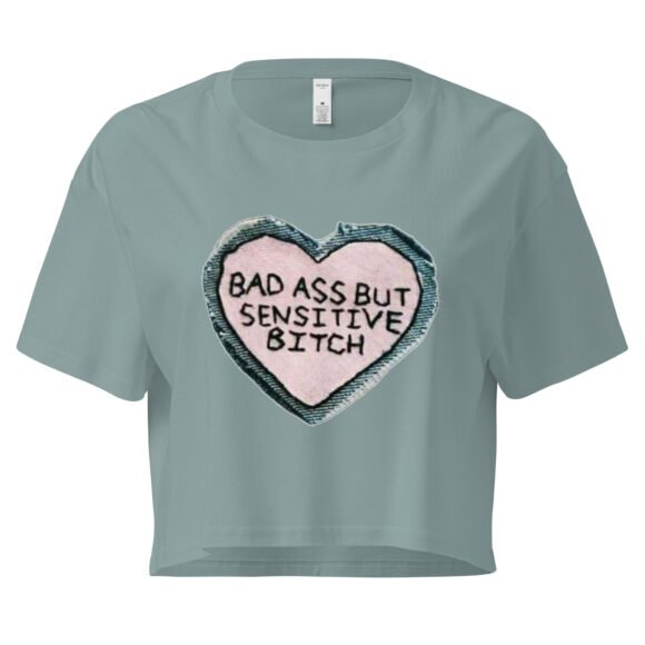 “Bad Ass But Sensitive Bitch” Y2K Baby Tee | Fitted Y2K Crop Top for Badass Soft Girls - Image 3