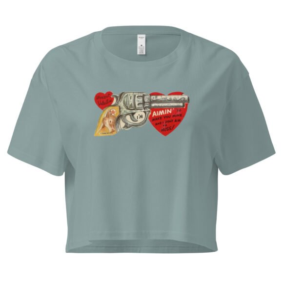 Gun and Heart Y2K Baby Tee | Softcore Violence Retro Cropped Top | Love and Rage Meme Tee - Image 3