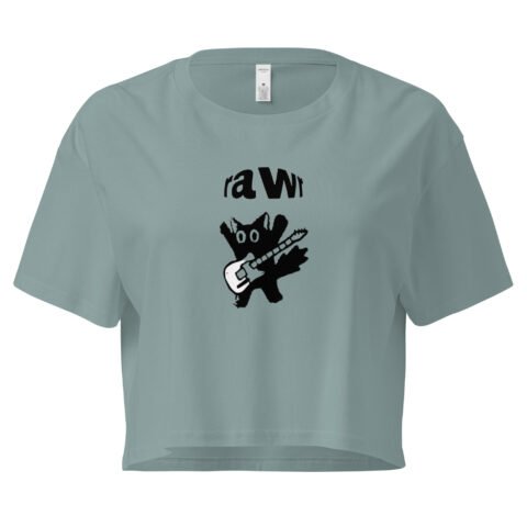 Rawr Rockstar Cat Y2K Baby Tee | Punk Kittycore Retro Cropped Top | Rockstar Meow Meme Tee