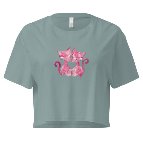 Cat Kissing Heart Y2K Baby Tee | Romantic Felinecore Retro Cropped Top | Kitty Love Story Meme Tee - Image 3