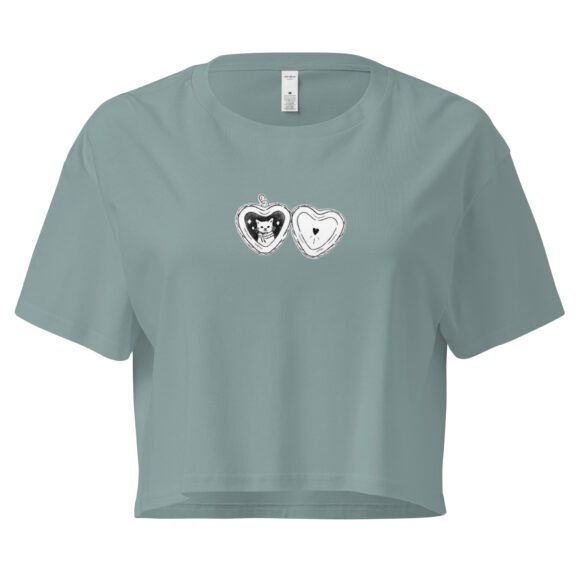 Cat Heart Locket Y2K Baby Tee | Romantic Kittycore Retro Cropped Top | Feral Love Meme Tee - Image 2