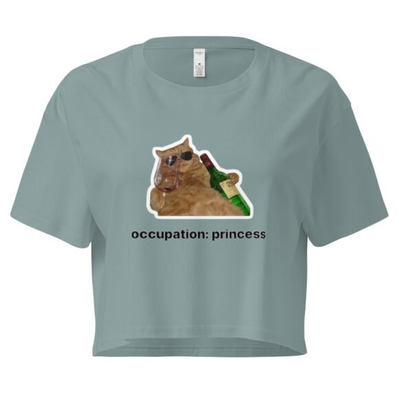 Occupation Princess Drinking Cat Y2K Baby Tee | Royal Kittycore Retro Cropped Top | Wine Mom Alt Meme Tee - Image 2