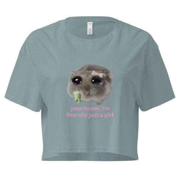 Your Honor Im Just a Girl Weeping Cat Y2K Baby Tee | Softcore Sad Kitty Retro Cropped Top | Emotional Animalcore Meme Tee - Image 3