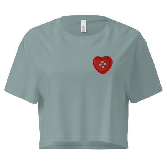 Button Heart Y2K Baby Tee | Fragile Feminine Energy Retro Cropped Top | Tumblr Dollcore Meme Tee - Image 2