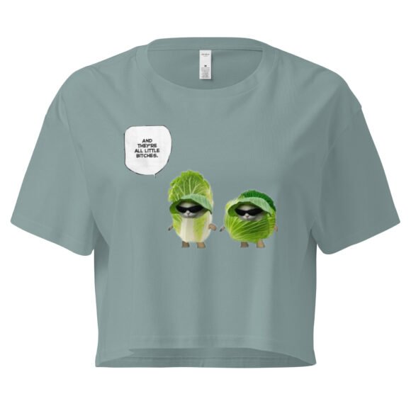 Little Bitches Cabbage Cat Y2K Baby Tee | Crunchy Feralcore Retro Cropped Top | Bitchy Bunny Girl Meme Tee - Image 3