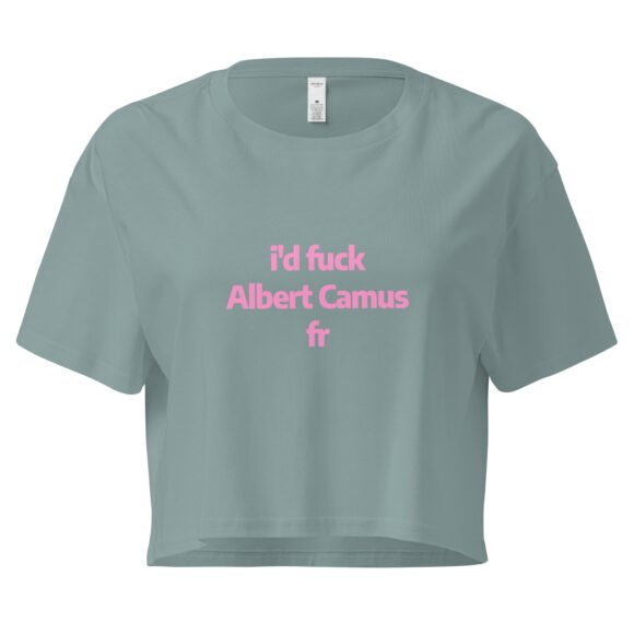 Id Fuck Albert Camus Y2K Baby Tee | French Existentialist Slut Retro Cropped Top | Camus Is Hotcore Tee - Image 3
