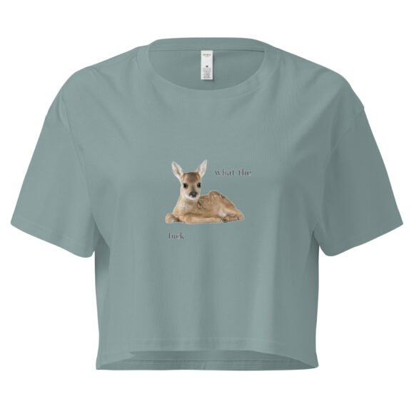 What the Fuck Deer Y2K Baby Tee | Surrealist Forestcore Retro Cropped Top | Weird Animal Meme Girl Tee - Image 3