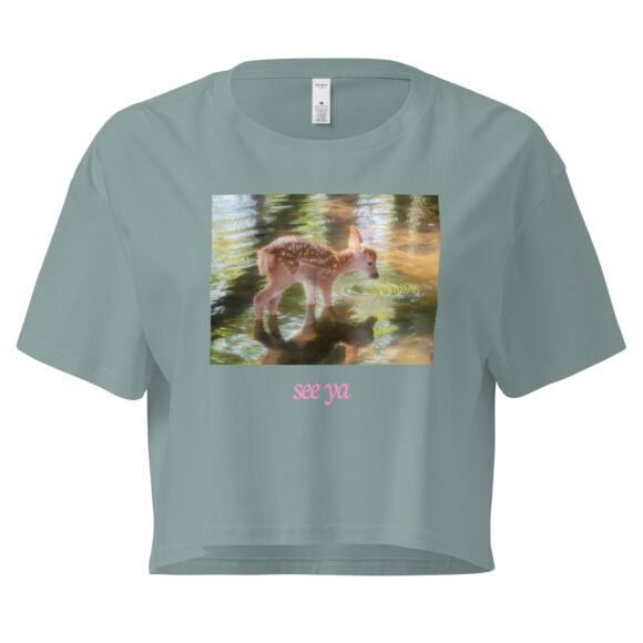 See Ya Deer Ethereal Dreamcore Y2K Baby Tee | Sad Girl in a Forest Retro Cropped Top | Softcore Cottage Baddie Tee - Image 3
