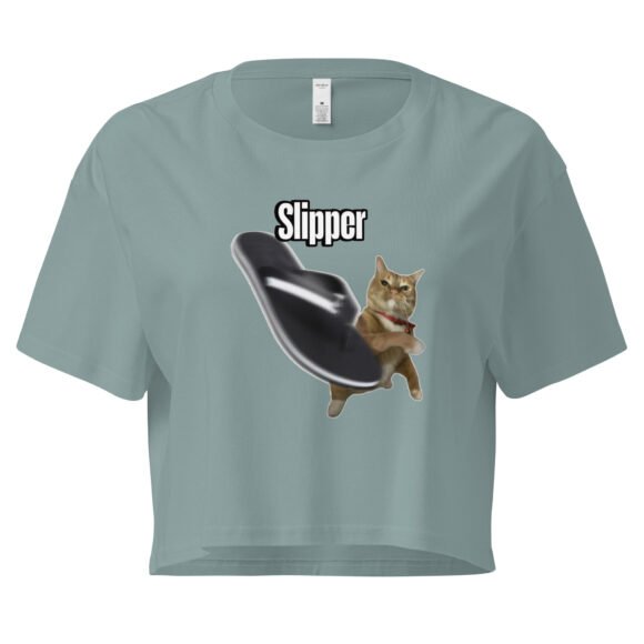 Slipper Throwing Cat Meme Baby Tee | Chonk Rage Tee Y2K Cropped Top | Household Weapon Cat Retro Top - Image 2