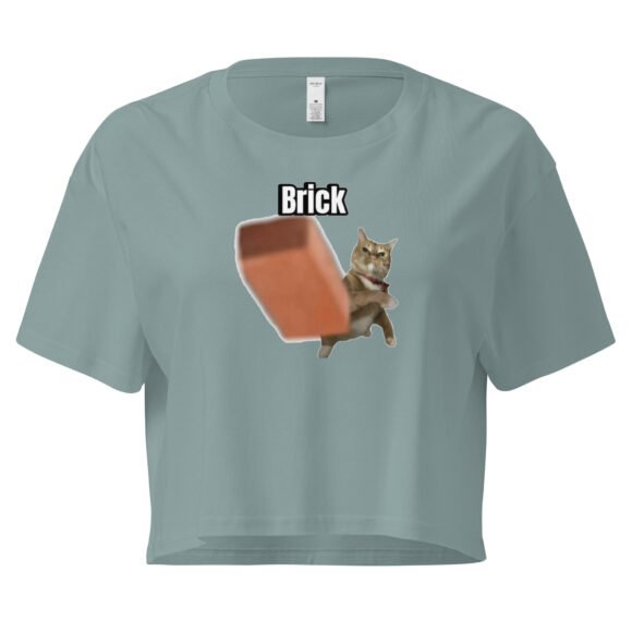 Brick Throwing Cat Meme Baby Tee | Throw Bricks Not Fits Y2K Cropped Top | Chaotic Catcore Alt-Girl Tee - Image 3