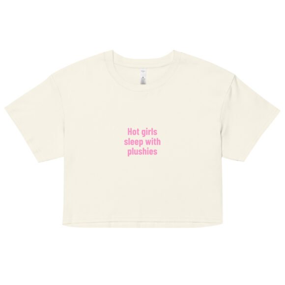 Hot Girls Sleep With Plushies Y2K Baby Tee | Bimbo Bedtime Retro Cropped Top | Softcore Sleepy Meme Tee - Image 8