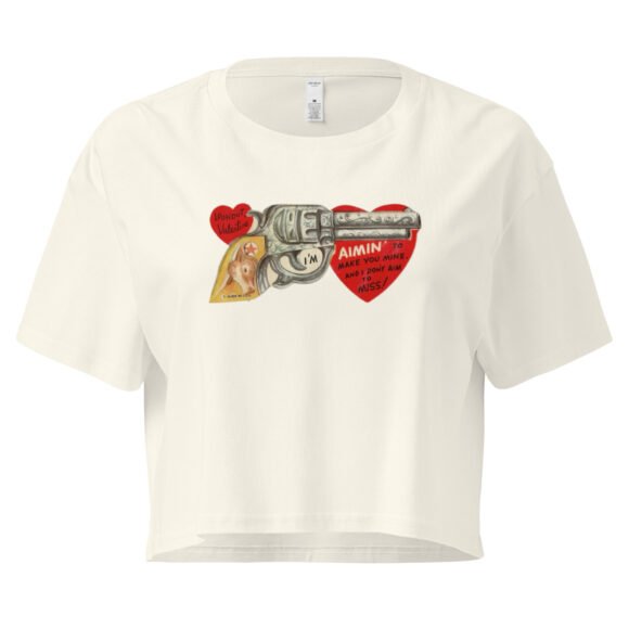 Gun and Heart Y2K Baby Tee | Softcore Violence Retro Cropped Top | Love and Rage Meme Tee - Image 9