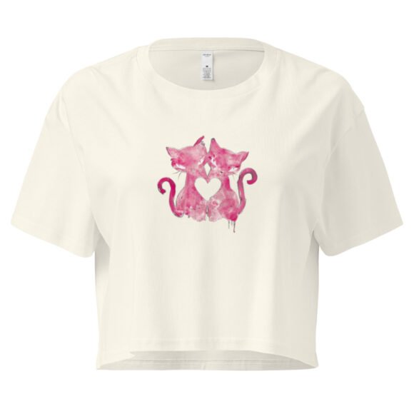 Cat Kissing Heart Y2K Baby Tee | Romantic Felinecore Retro Cropped Top | Kitty Love Story Meme Tee - Image 9