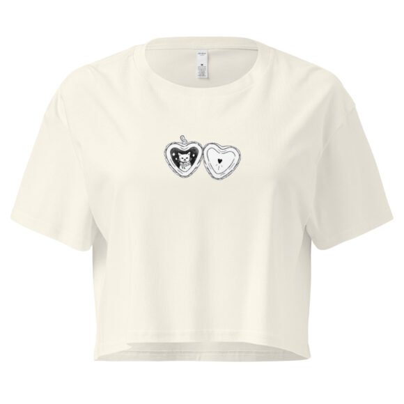 Cat Heart Locket Y2K Baby Tee | Romantic Kittycore Retro Cropped Top | Feral Love Meme Tee - Image 8