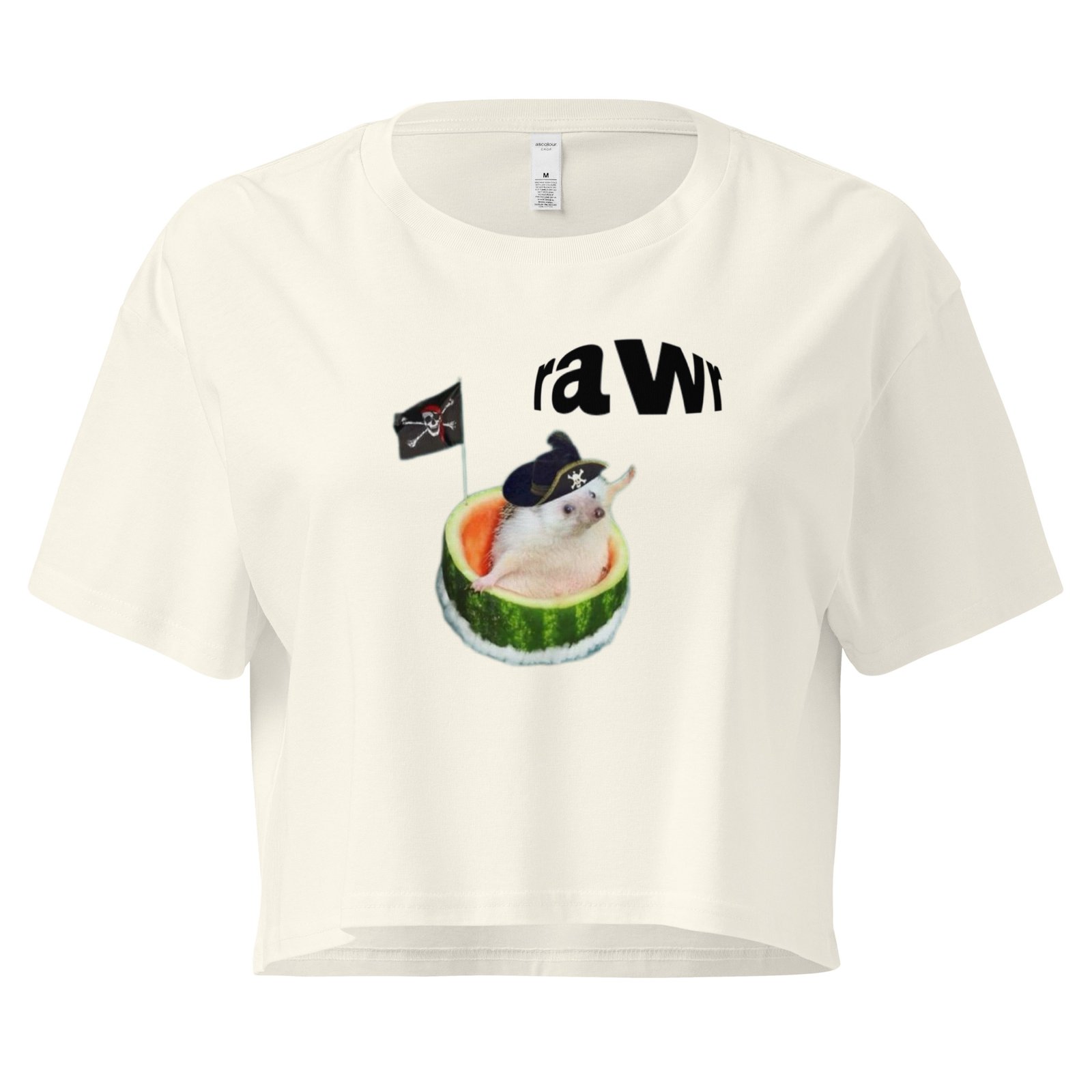 Rawr Pirate Cat in Watermelon Y2K Baby Tee | Chaotic Summer Kitty Retro Cropped Top | Piratecore Cat Meme Tee - Image 9