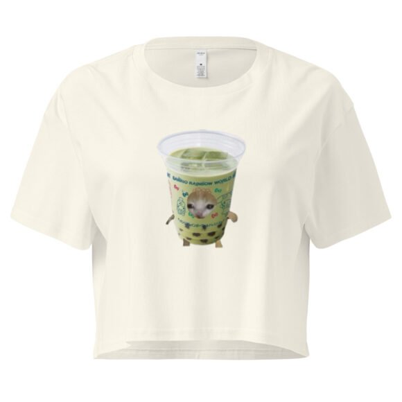 Matcha Cat Y2K Baby Tee | Green Tea Kitty Retro Cropped Top | Caffeinated Princess Meme Tee - Image 8