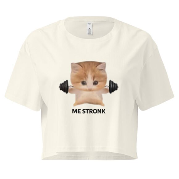 Me Stronk Cat Lifting Weights Y2K Baby Tee | Buff Kitty Retro Cropped Top | Gymcore Girl Meme Tee - Image 8