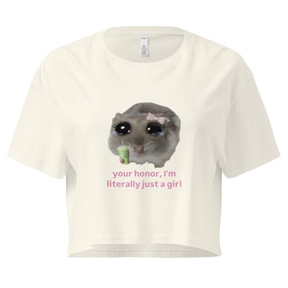 Your Honor Im Just a Girl Weeping Cat Y2K Baby Tee | Softcore Sad Kitty Retro Cropped Top | Emotional Animalcore Meme Tee - Image 9