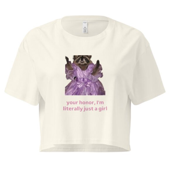 Your Honor I Am Just a Girl Raccoon Y2K Baby Tee | Trash Baby Retro Cropped Top | Rodentcore Slut Meme Tee - Image 9