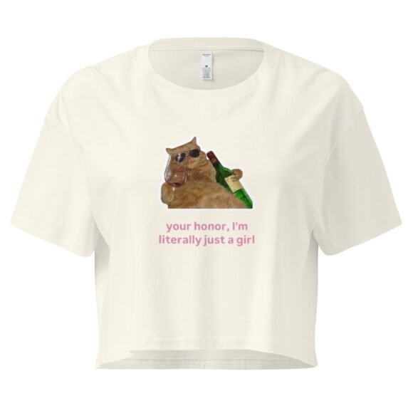 Your Honor I Am Just a Girl Cat Drinking Wine Y2K Baby Tee | Drunk Kittycore Retro Cropped Top | Legal Bimbo Vibes Meme Tee - Image 9