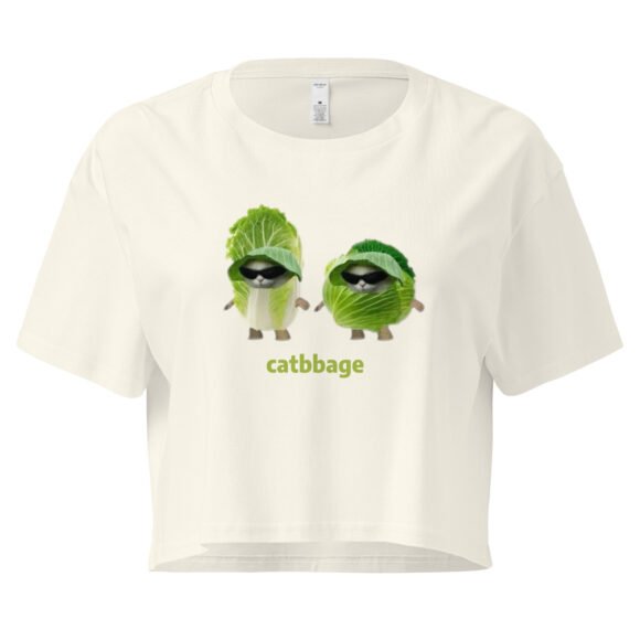 Catbbage Y2K Baby Tee | Kitty Lettucecore Retro Cropped Top | Surreal Feral Meme Tee - Image 9