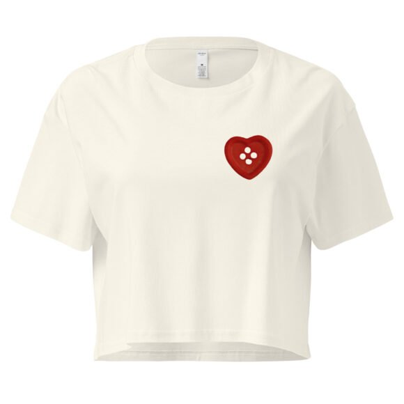 Button Heart Y2K Baby Tee | Fragile Feminine Energy Retro Cropped Top | Tumblr Dollcore Meme Tee - Image 8
