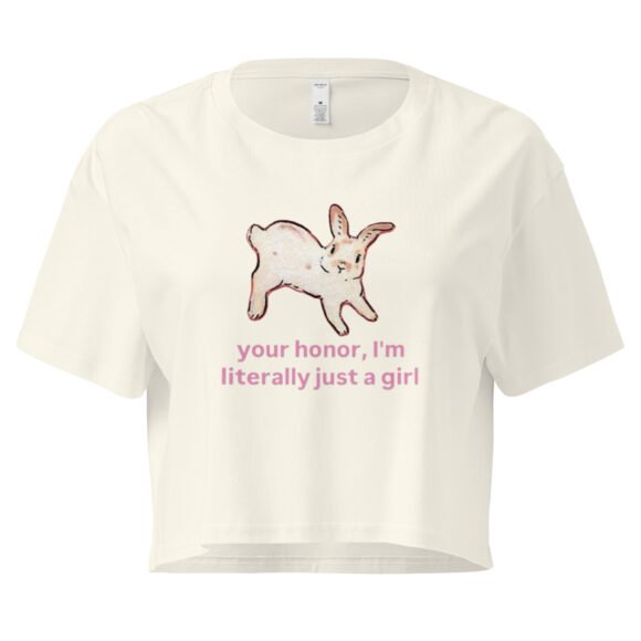 Your Honor I Am Just a Girl Bunny Y2K Baby Tee | Bunnycore Court Statement Retro Cropped Top | Legal Bimbo Meme Tee - Image 9