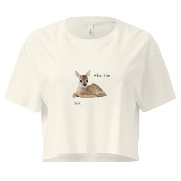 What the Fuck Deer Y2K Baby Tee | Surrealist Forestcore Retro Cropped Top | Weird Animal Meme Girl Tee - Image 9
