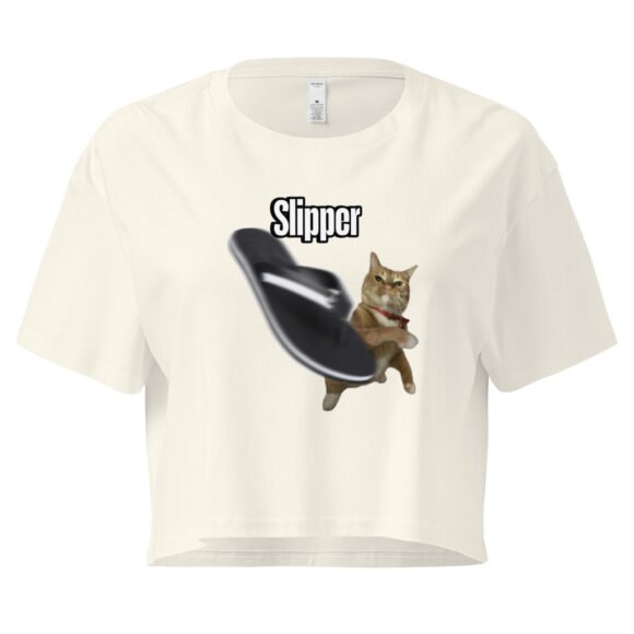 Slipper Throwing Cat Meme Baby Tee | Chonk Rage Tee Y2K Cropped Top | Household Weapon Cat Retro Top - Image 8