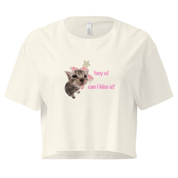 Hey U Can I Kiss U Cat Y2K Baby Tee | Can I Kiss U Alt-Girl Cropped Tee | Flirty Catcore Retro Baby Tee - Image 9