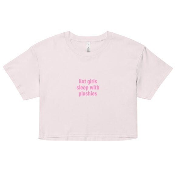 Hot Girls Sleep With Plushies Y2K Baby Tee | Bimbo Bedtime Retro Cropped Top | Softcore Sleepy Meme Tee - Image 7