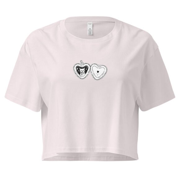 Cat Heart Locket Y2K Baby Tee | Romantic Kittycore Retro Cropped Top | Feral Love Meme Tee - Image 7