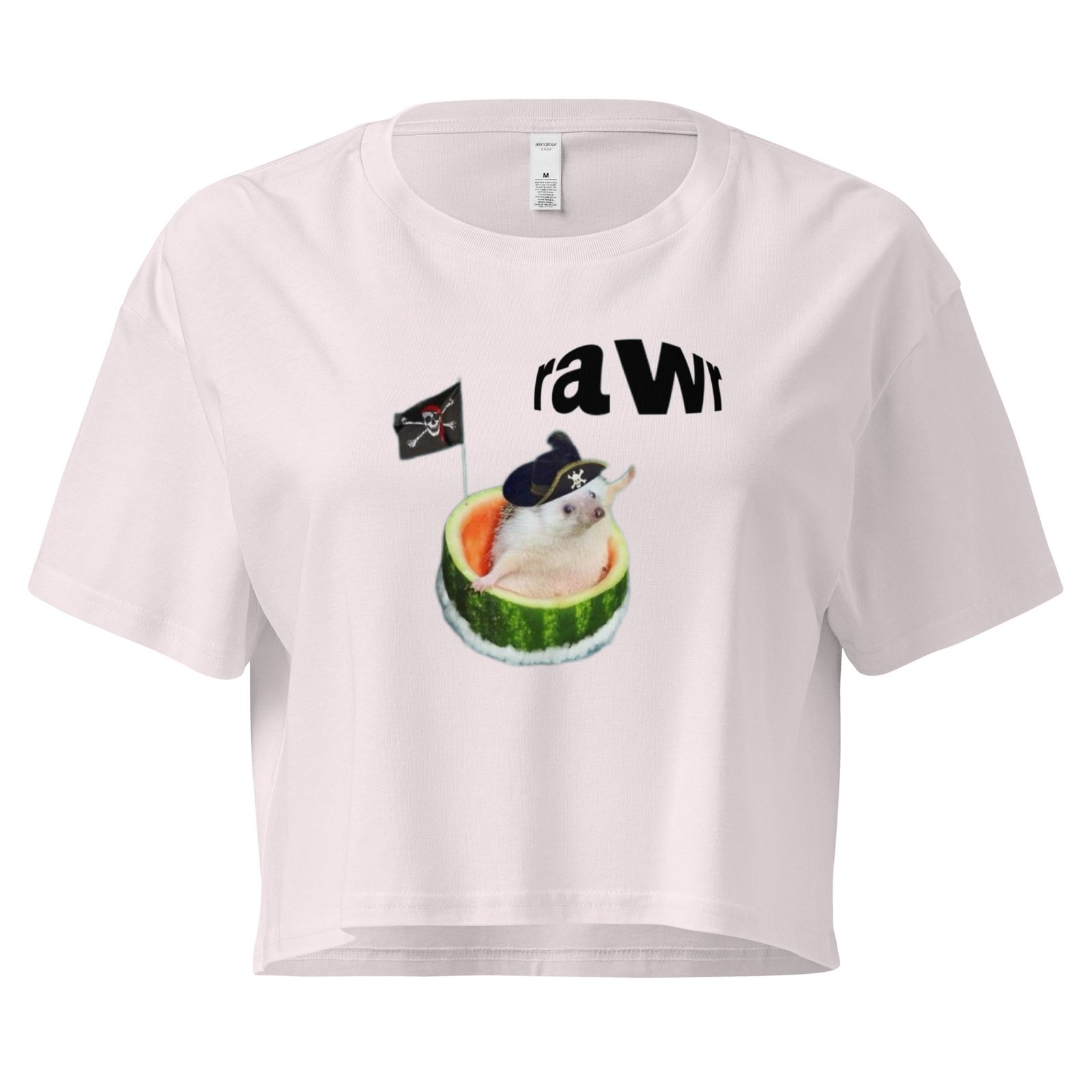 Rawr Pirate Cat in Watermelon Y2K Baby Tee | Chaotic Summer Kitty Retro Cropped Top | Piratecore Cat Meme Tee - Image 8