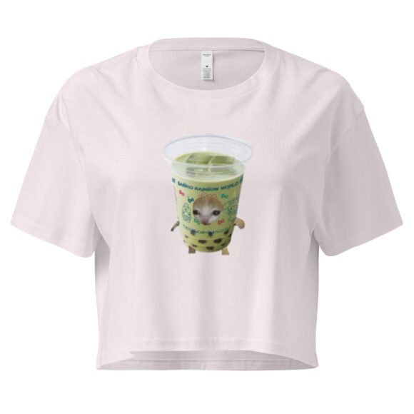 Matcha Cat Y2K Baby Tee | Green Tea Kitty Retro Cropped Top | Caffeinated Princess Meme Tee - Image 7