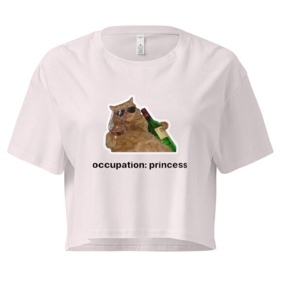 Occupation Princess Drinking Cat Y2K Baby Tee | Royal Kittycore Retro Cropped Top | Wine Mom Alt Meme Tee - Image 6