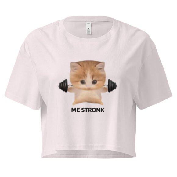 Me Stronk Cat Lifting Weights Y2K Baby Tee | Buff Kitty Retro Cropped Top | Gymcore Girl Meme Tee - Image 7